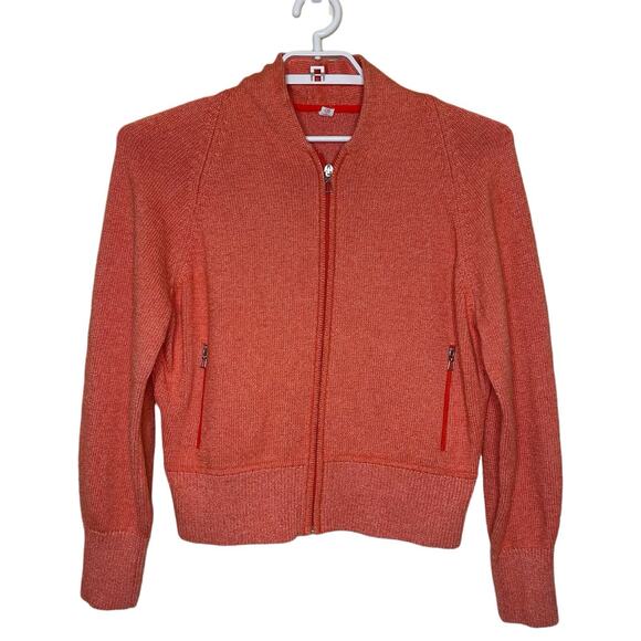 LULULEMON Cotton Blend Full Zip Heathered Coral Orange Bomber Jacket Knit Sz M - Picture 1 of 11